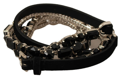Black Leather Crystals Waist Belt - Designed by Dolce & Gabbana Available to Buy at a Discounted Price on Moon Behind The Hill Online Designer Discount Store