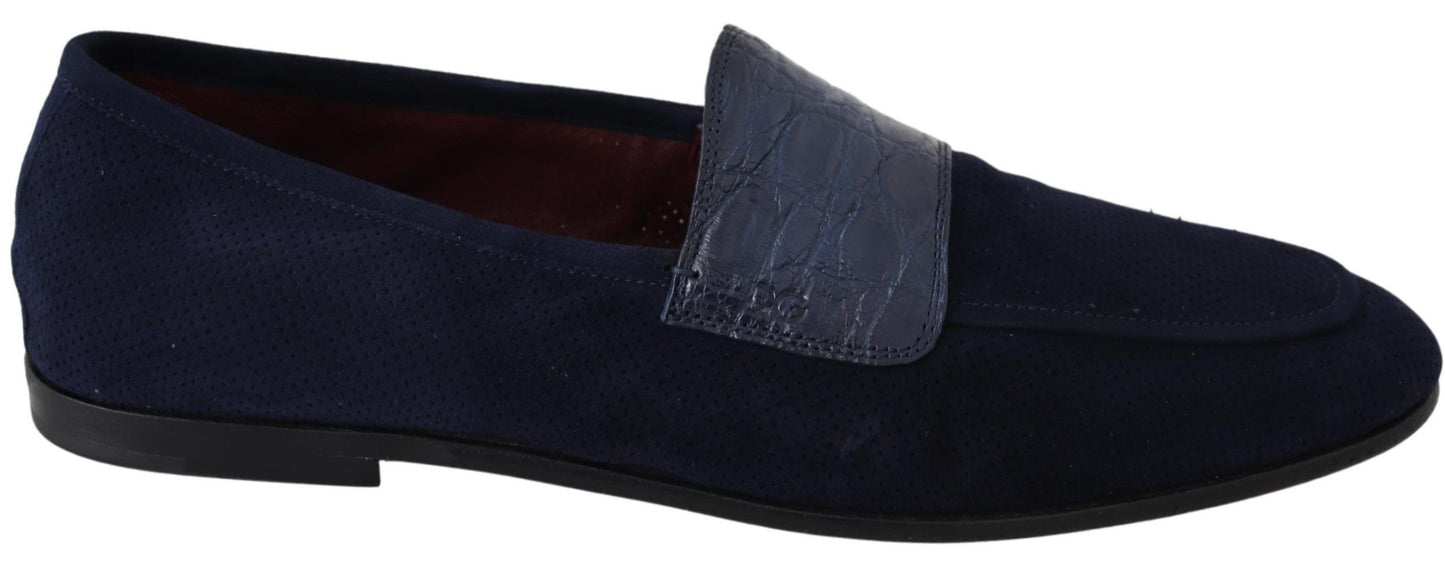 Blue Suede Caiman Loafers Slippers Shoes - Designed by Dolce & Gabbana Available to Buy at a Discounted Price on Moon Behind The Hill Online Designer Discount Store