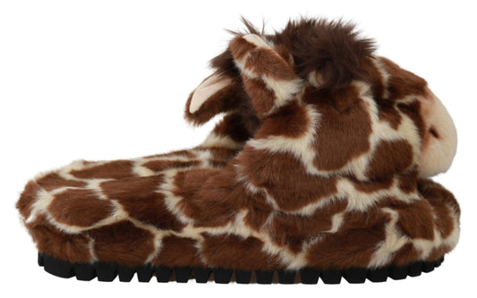 Brown Giraffe Slippers Flats Sandals Shoes - Designed by Dolce & Gabbana Available to Buy at a Discounted Price on Moon Behind The Hill Online Designer Discount Store