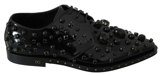 Black Leather Crystals Dress Broque Shoes - Designed by Dolce & Gabbana Available to Buy at a Discounted Price on Moon Behind The Hill Online Designer Discount Store