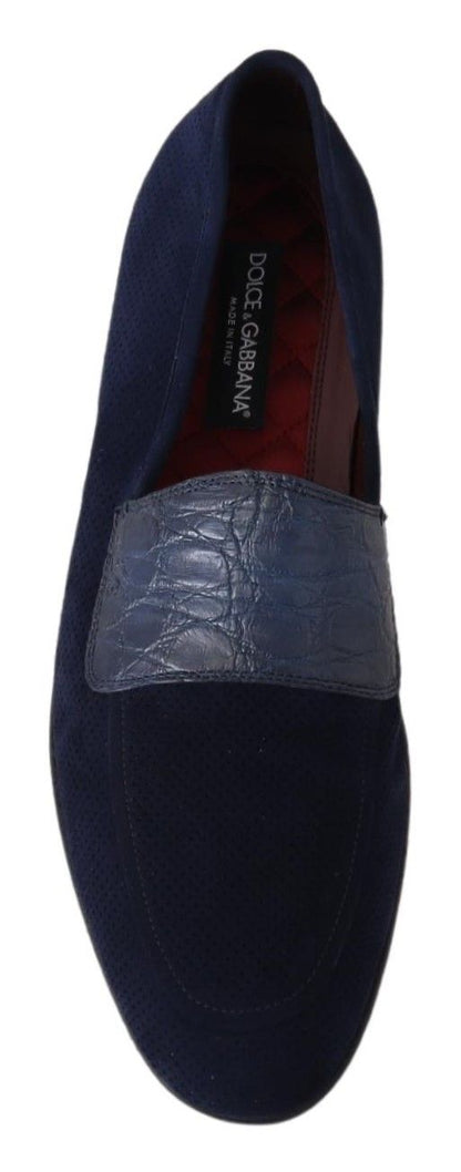 Blue Suede Caiman Loafers Slippers Shoes - Designed by Dolce & Gabbana Available to Buy at a Discounted Price on Moon Behind The Hill Online Designer Discount Store