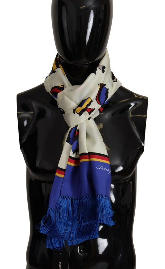 Dolce & Gabbana Multicolor Fish Printed Shawl Neck Wrap Fringe Scarf - Designed by Dolce & Gabbana Available to Buy at a Discounted Price on Moon Behind The Hill Online Designer Discount Stor