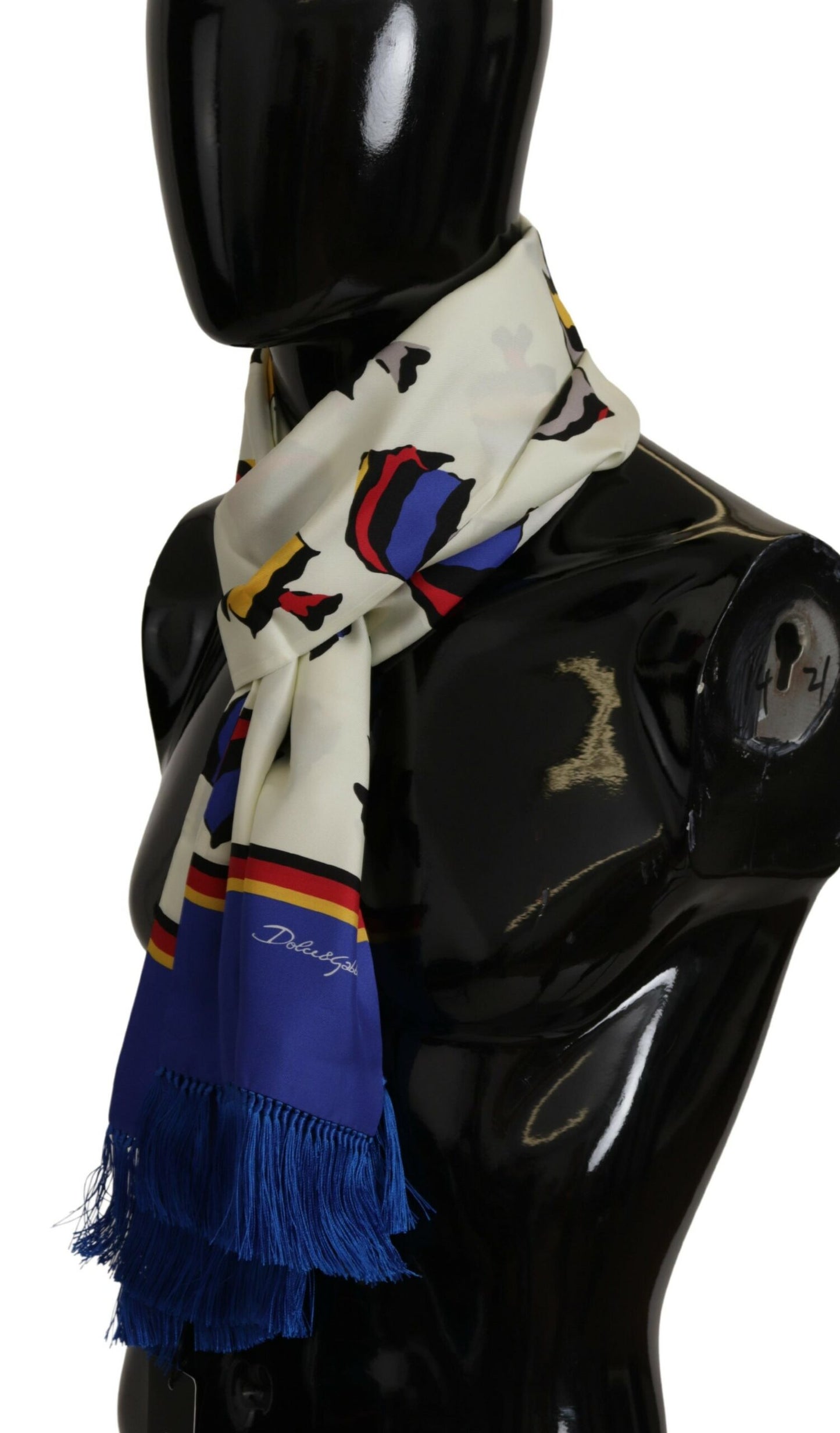 Dolce & Gabbana Multicolor Fish Printed Shawl Neck Wrap Fringe Scarf - Designed by Dolce & Gabbana Available to Buy at a Discounted Price on Moon Behind The Hill Online Designer Discount Stor
