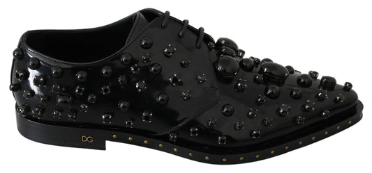 Black Leather Crystals Dress Broque Shoes - Designed by Dolce & Gabbana Available to Buy at a Discounted Price on Moon Behind The Hill Online Designer Discount Store