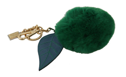 Green Leather Fur Gold Clasp Keyring Women Keychain - Designed by Dolce & Gabbana Available to Buy at a Discounted Price on Moon Behind The Hill Online Designer Discount Store
