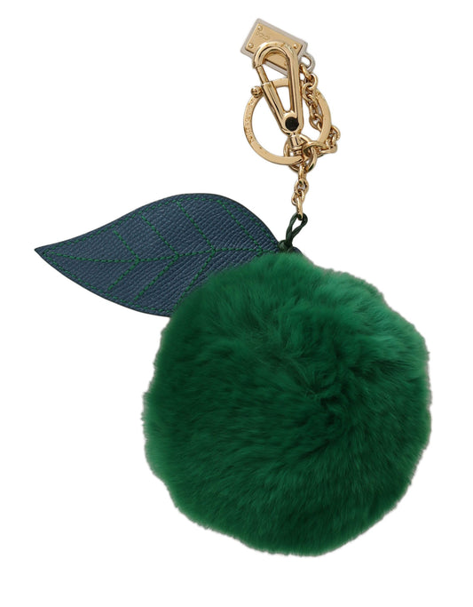 Green Leather Fur Gold Clasp Keyring Women Keychain - Designed by Dolce & Gabbana Available to Buy at a Discounted Price on Moon Behind The Hill Online Designer Discount Store
