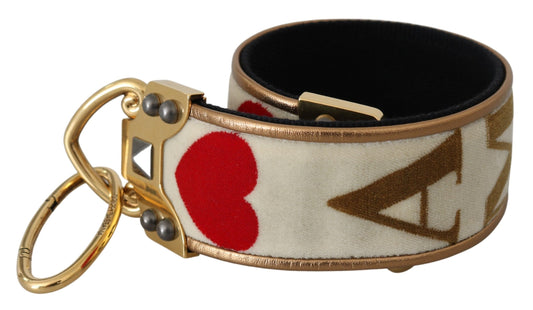 Gold White Textile Leather AMORE Shoulder Strap - Designed by Dolce & Gabbana Available to Buy at a Discounted Price on Moon Behind The Hill Online Designer Discount Store