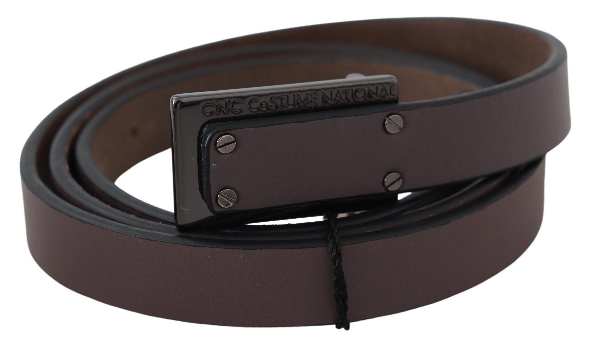 Brown Leather Tactical Logo Buckle Dark - Designed by Costume National Available to Buy at a Discounted Price on Moon Behind The Hill Online Designer Discount Store
