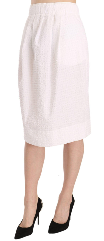 White Jacquard Plain Weave Stretch Midi Skirt designed by L'Autre Chose available from Moon Behind The Hill's Women's Clothing range