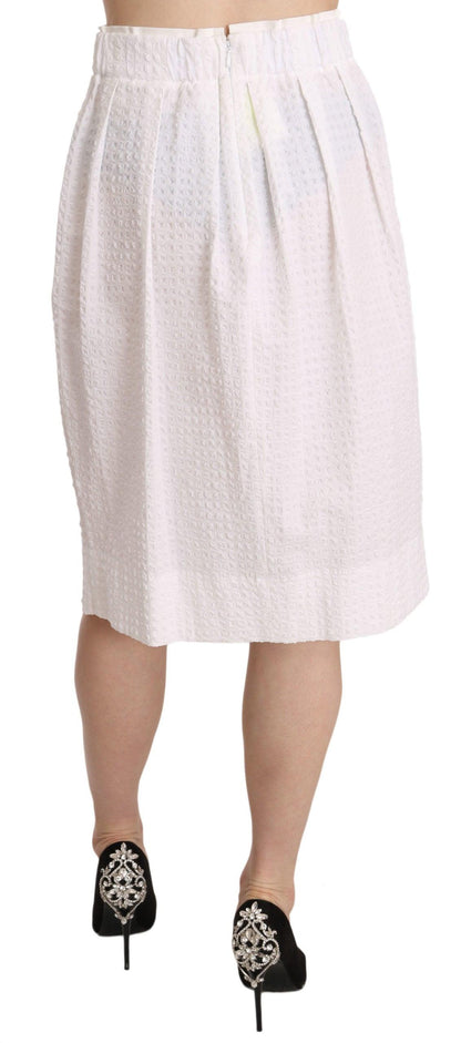 White Jacquard Plain Weave Stretch Midi Skirt designed by L'Autre Chose available from Moon Behind The Hill's Women's Clothing range