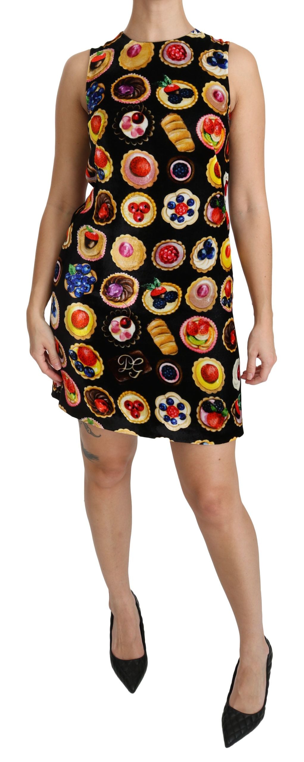 Black Desserts Shift Mini Viscose Dress - Designed by Dolce & Gabbana Available to Buy at a Discounted Price on Moon Behind The Hill Online Designer Discount Store