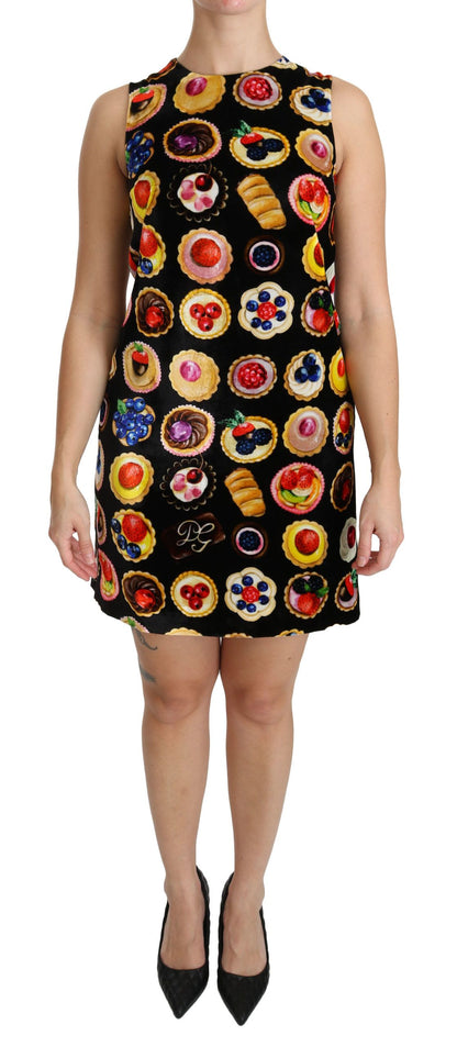 Black Desserts Shift Mini Viscose Dress - Designed by Dolce & Gabbana Available to Buy at a Discounted Price on Moon Behind The Hill Online Designer Discount Store