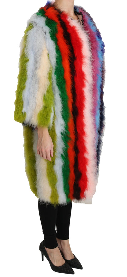 Multicolor Turkey Feather Cape Fur Coat