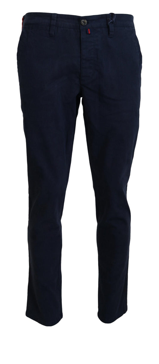 Domenico Tagliente Blue Cotton Straight Fit Men Casual Dress Pants - Designed by Domenico Tagliente Available to Buy at a Discounted Price on Moon Behind The Hill Online Designer Discount Sto