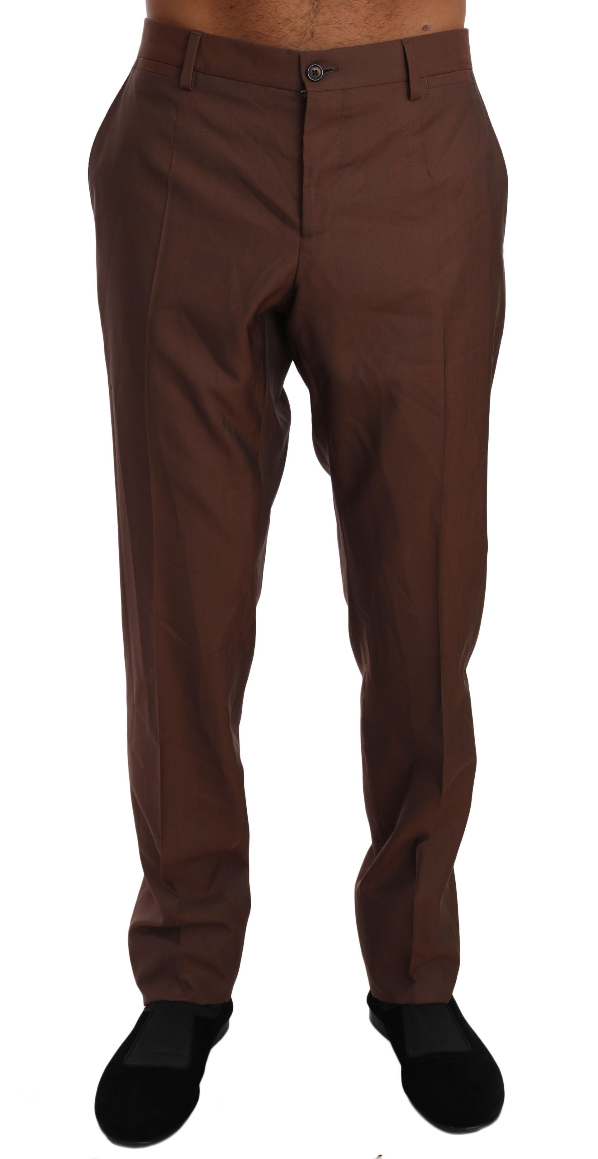 Brown Wool Silk Formal Trousers Pants - Designed by Dolce & Gabbana Available to Buy at a Discounted Price on Moon Behind The Hill Online Designer Discount Store