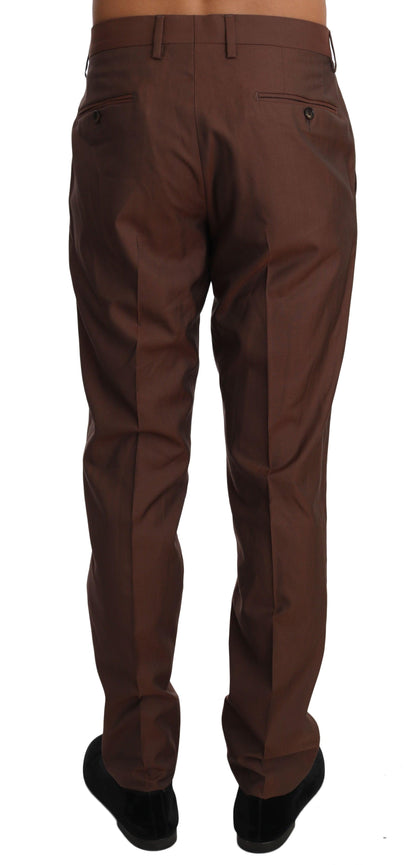 Brown Wool Silk Formal Trousers Pants - Designed by Dolce & Gabbana Available to Buy at a Discounted Price on Moon Behind The Hill Online Designer Discount Store