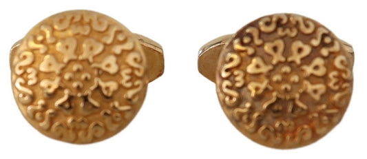 Dolce & Gabbana Gold Plated Brass Round Pin Men Cufflinks - Designed by Dolce & Gabbana Available to Buy at a Discounted Price on Moon Behind The Hill Online Designer Discount Store
