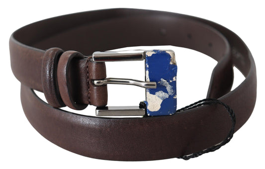 Brown Genuine Leather Silver Buckle Belt - Designed by Costume National Available to Buy at a Discounted Price on Moon Behind The Hill Online Designer Discount Store