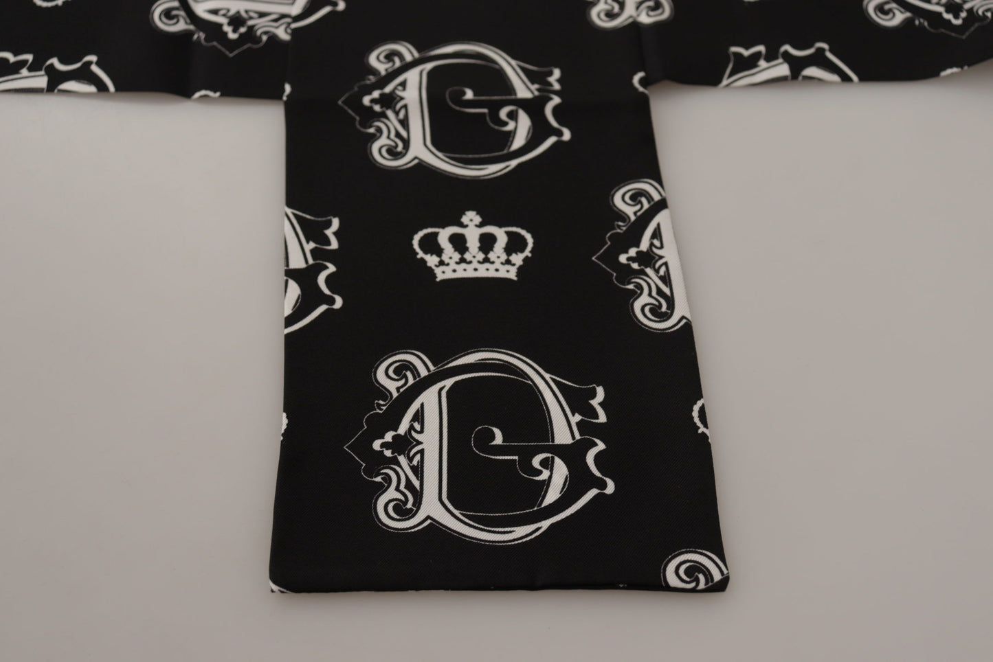 Black DG Crown Print Shawl Neck Wrap Fringe Scarf