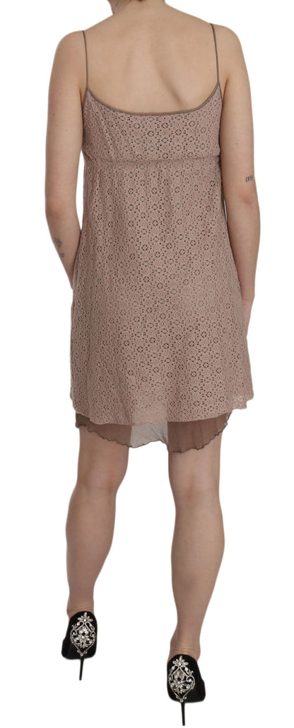 Beige Spaghetti Strap A-line Mini Cotton Dress - Designed by PINK MEMORIES Available to Buy at a Discounted Price on Moon Behind The Hill Online Designer Discount Store