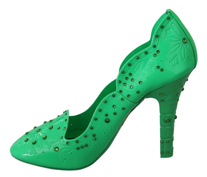 Green Crystal Floral Heels CINDERELLA Shoes - Designed by Dolce & Gabbana Available to Buy at a Discounted Price on Moon Behind The Hill Online Designer Discount Store