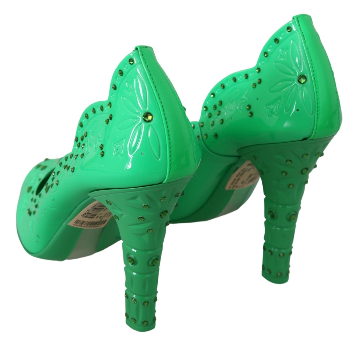 Green Crystal Floral Heels CINDERELLA Shoes - Designed by Dolce & Gabbana Available to Buy at a Discounted Price on Moon Behind The Hill Online Designer Discount Store