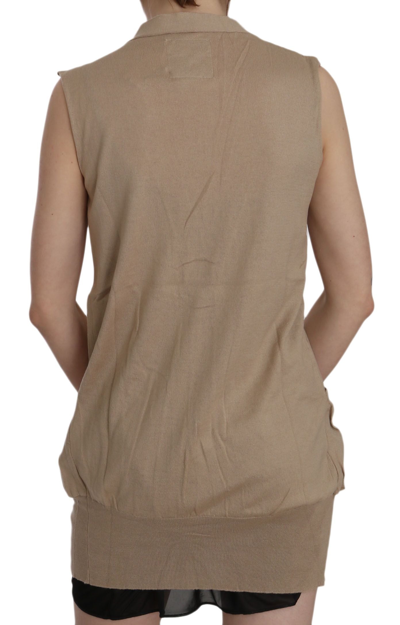 Brown 100% Cotton Sleeveless Cardigan Top Vest - Designed by PINK MEMORIES Available to Buy at a Discounted Price on Moon Behind The Hill Online Designer Discount Store