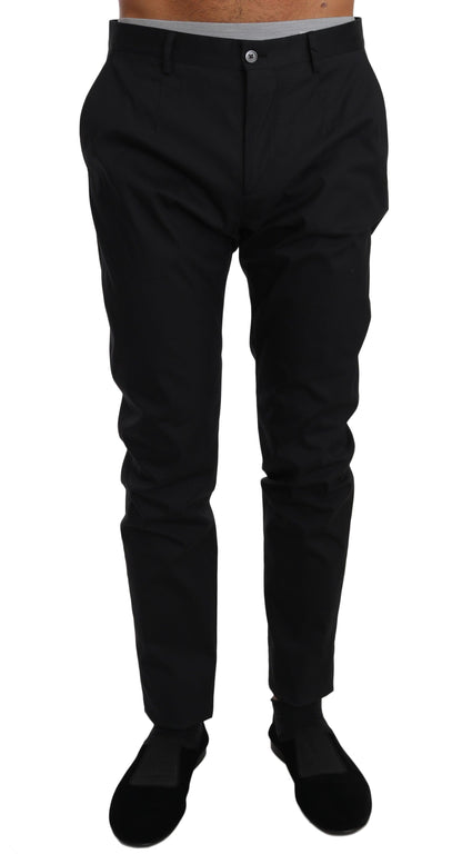 Black Cotton Stretch Formal Trousers Pants - Designed by Dolce & Gabbana Available to Buy at a Discounted Price on Moon Behind The Hill Online Designer Discount Store
