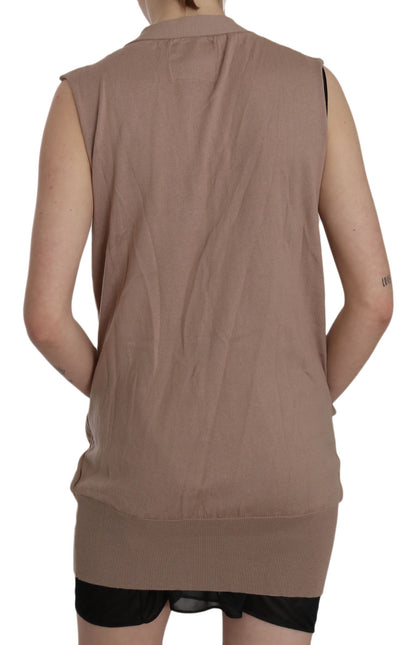 Brown 100% Cotton Sleeveless Cardigan Top Vest - Designed by PINK MEMORIES Available to Buy at a Discounted Price on Moon Behind The Hill Online Designer Discount Store