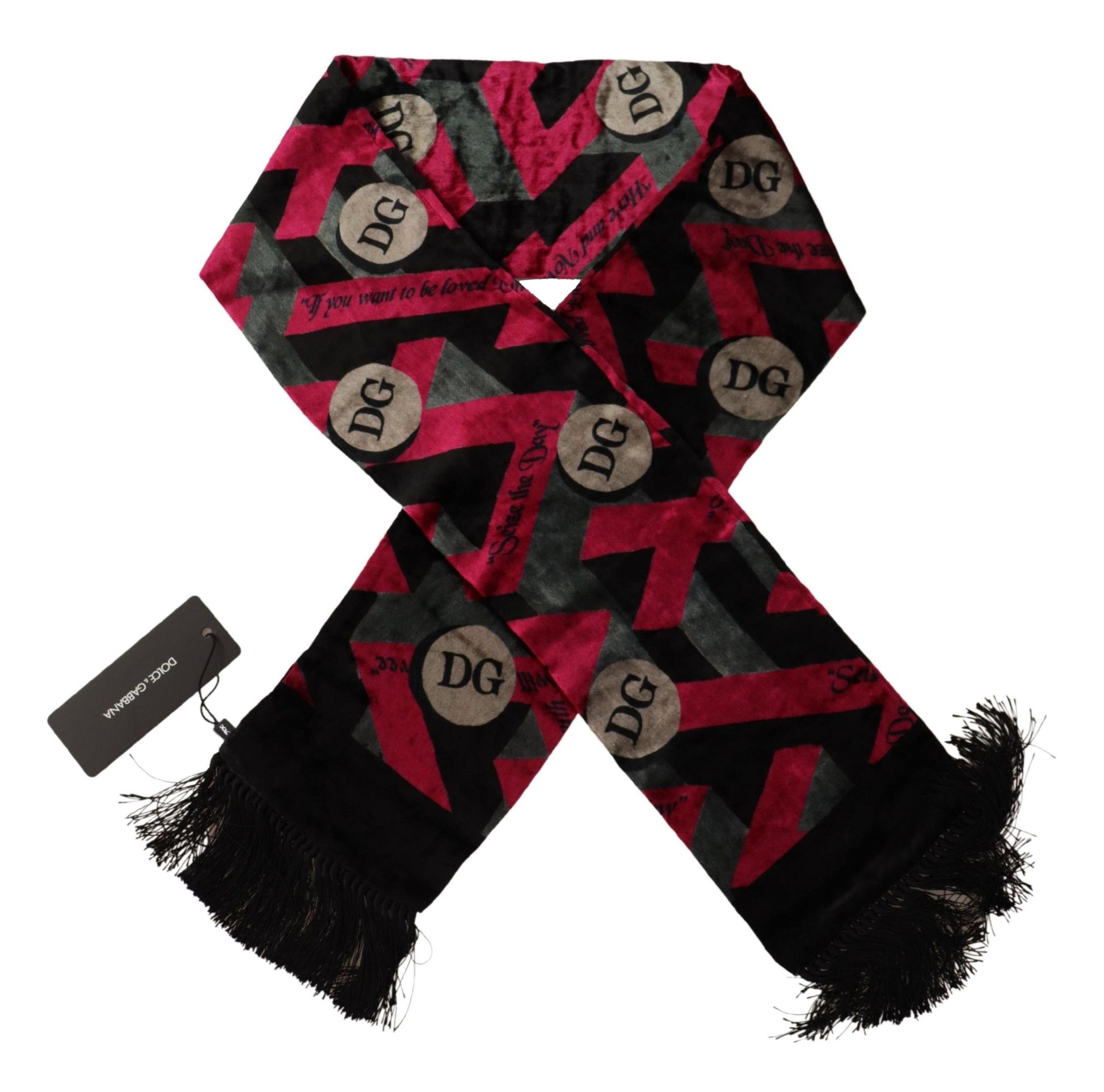 Dolce & Gabbana Multicolor DG Logo Print Mens Shawl Wrap Fringe Scarf - Designed by Dolce & Gabbana Available to Buy at a Discounted Price on Moon Behind The Hill Online Designer Discount Sto