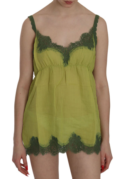 Green Lace Spaghetti Strap Tank Top Blouse - Designed by PINK MEMORIES Available to Buy at a Discounted Price on Moon Behind The Hill Online Designer Discount Store