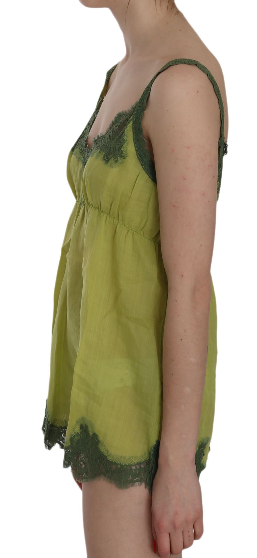 Green Lace Spaghetti Strap Tank Top Blouse - Designed by PINK MEMORIES Available to Buy at a Discounted Price on Moon Behind The Hill Online Designer Discount Store