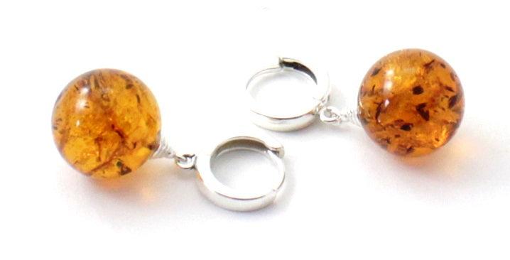 Baltic Amber Round Cognac Real Earrings With Silver - Designed by TipTopEco Available to Buy at a Discounted Price on Moon Behind The Hill Online Designer Discount Store