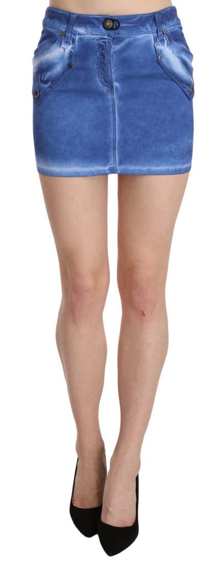 Blue Cotton Stretch Casual Mini Skirt - Designed by PLEIN SUD Available to Buy at a Discounted Price on Moon Behind The Hill Online Designer Discount Store