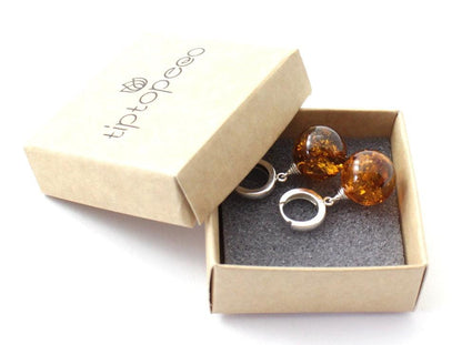 Baltic Amber Round Cognac Real Earrings With Silver - Designed by TipTopEco Available to Buy at a Discounted Price on Moon Behind The Hill Online Designer Discount Store