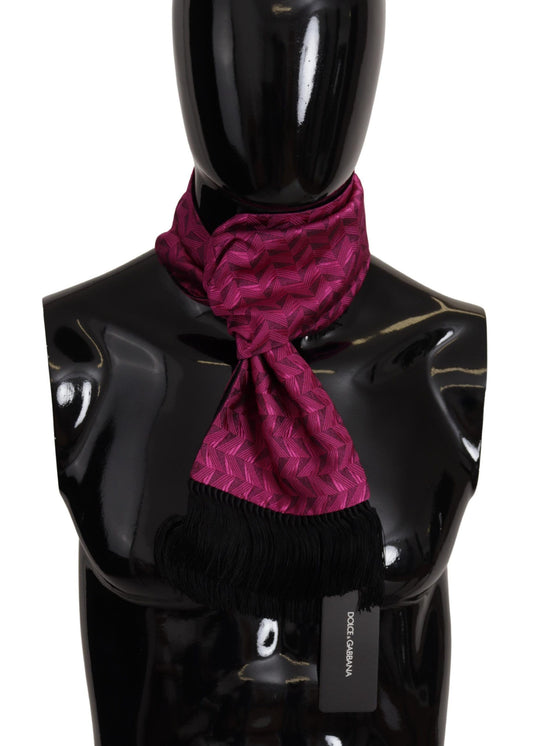 Dolce & Gabbana Magenta Geometric Patterned Shawl Fringe Silk Scarf - Designed by Dolce & Gabbana Available to Buy at a Discounted Price on Moon Behind The Hill Online Designer Discount Store