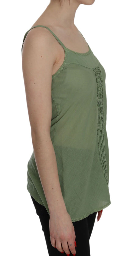 Green Silk Spaghetti Strap Tank Top Blouse - Designed by PINK MEMORIES Available to Buy at a Discounted Price on Moon Behind The Hill Online Designer Discount Store