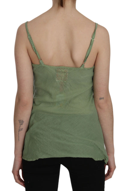 Green Silk Spaghetti Strap Tank Top Blouse - Designed by PINK MEMORIES Available to Buy at a Discounted Price on Moon Behind The Hill Online Designer Discount Store