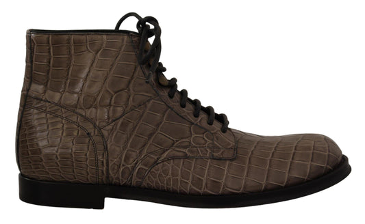 Gray Crocodile Leather Derby Boots - Designed by Dolce & Gabbana Available to Buy at a Discounted Price on Moon Behind The Hill Online Designer Discount Store