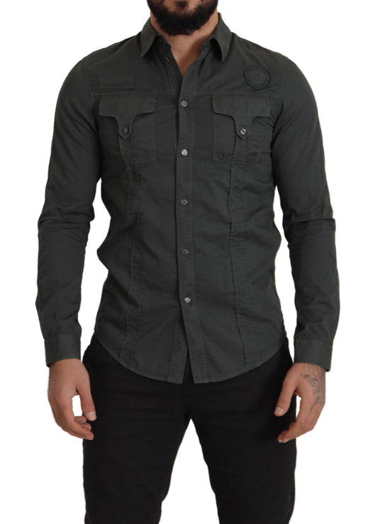 GF Ferre Grey Cotton Men Casual Button Down Shirt - Designed by GF Ferre Available to Buy at a Discounted Price on Moon Behind The Hill Online Designer Discount Store