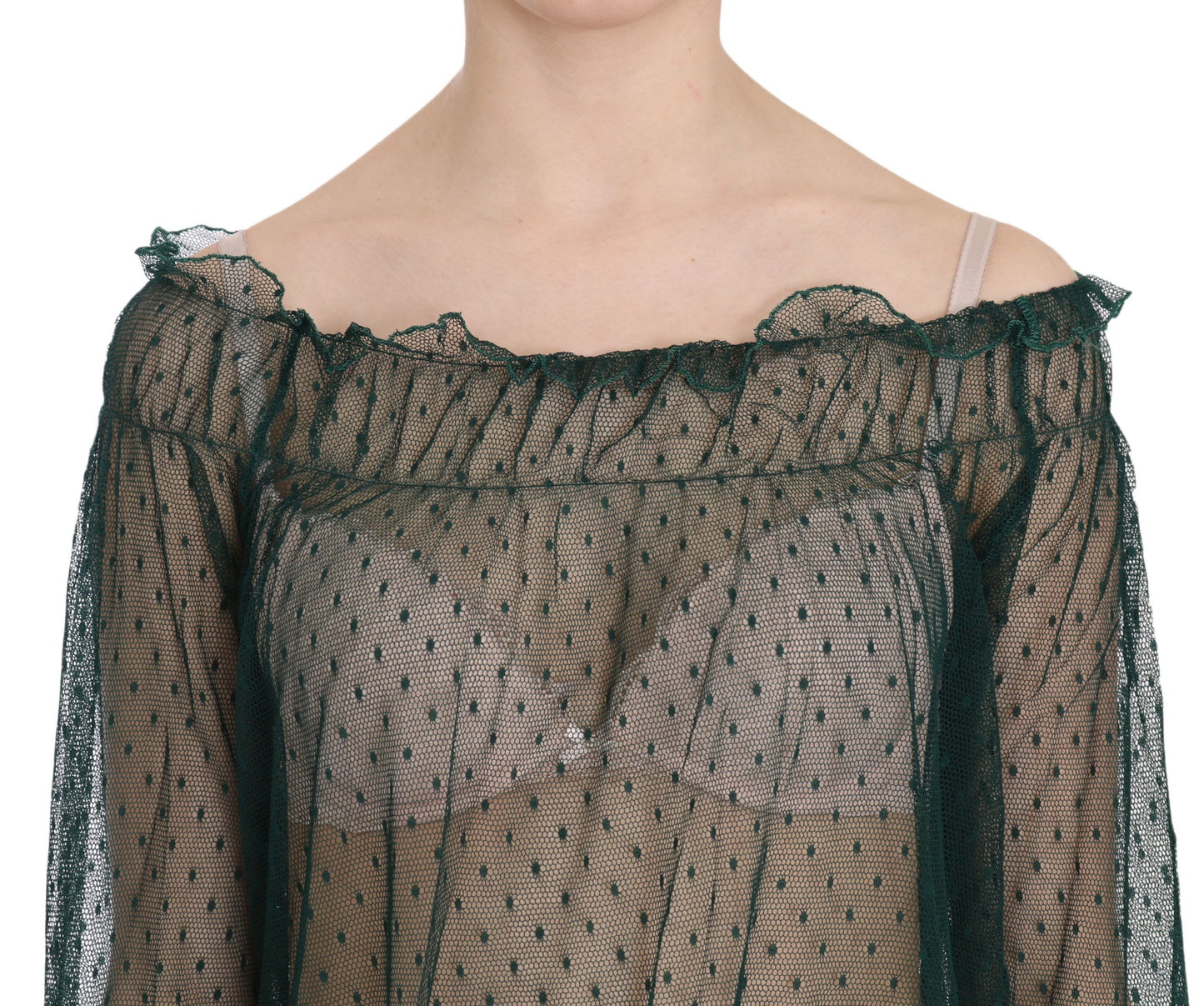 Green Mesh See Through Long Sleeve Top Blouse - Designed by PINK MEMORIES Available to Buy at a Discounted Price on Moon Behind The Hill Online Designer Discount Store