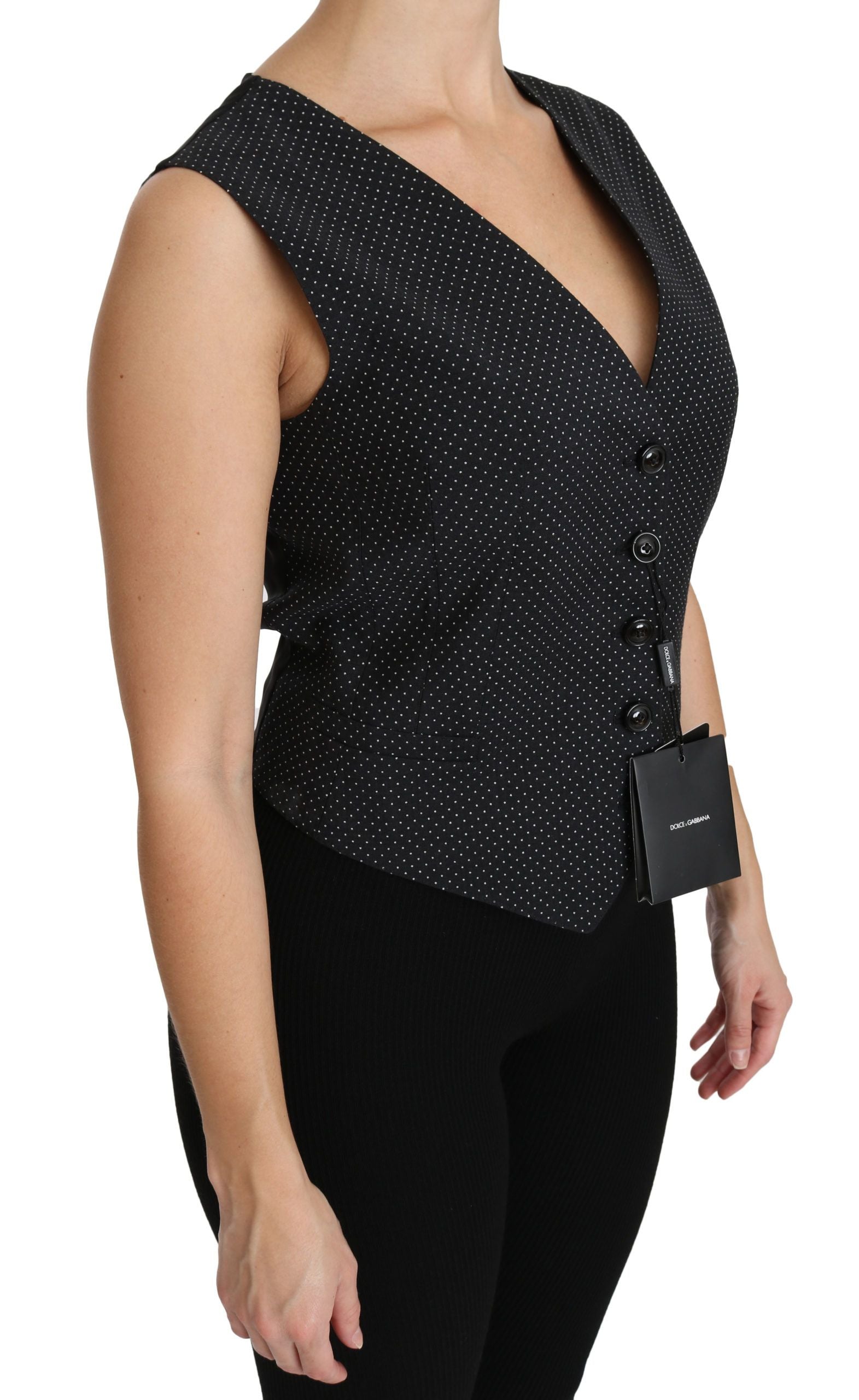 Dolce & Gabbana Ladies' Black Dotted Waistcoat Vest Blouse Top - Designed by Dolce & Gabbana Available to Buy at a Discounted Price on Moon Behind The Hill Online Designer Discount Store