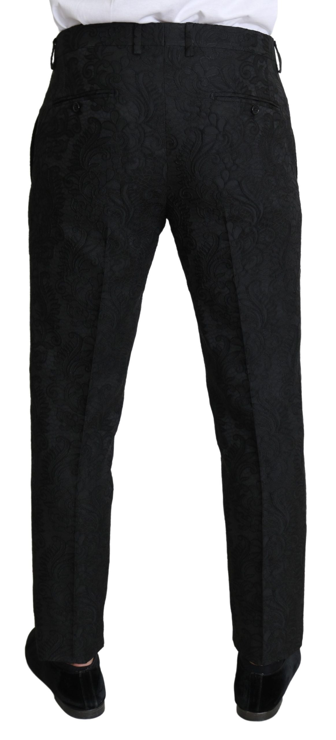 Black Floral Brocade Slim Trouser Pants - Designed by Dolce & Gabbana Available to Buy at a Discounted Price on Moon Behind The Hill Online Designer Discount Store