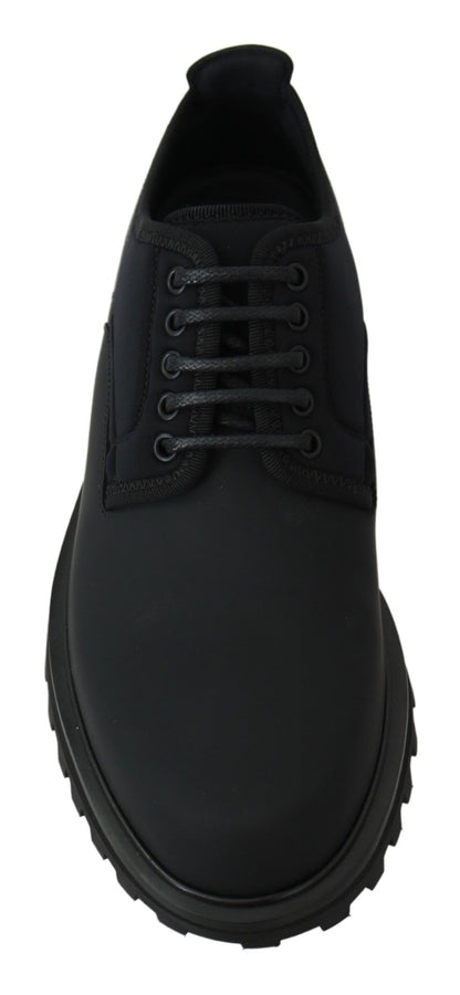Black Rubberized Calfskin Chunky Derby Vulcano Shoes - Designed by Dolce & Gabbana Available to Buy at a Discounted Price on Moon Behind The Hill Online Designer Discount Store