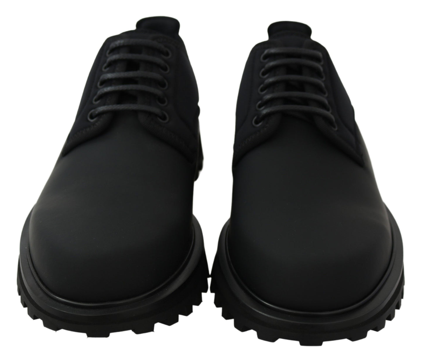 Black Rubberized Calfskin Chunky Derby Vulcano Shoes - Designed by Dolce & Gabbana Available to Buy at a Discounted Price on Moon Behind The Hill Online Designer Discount Store