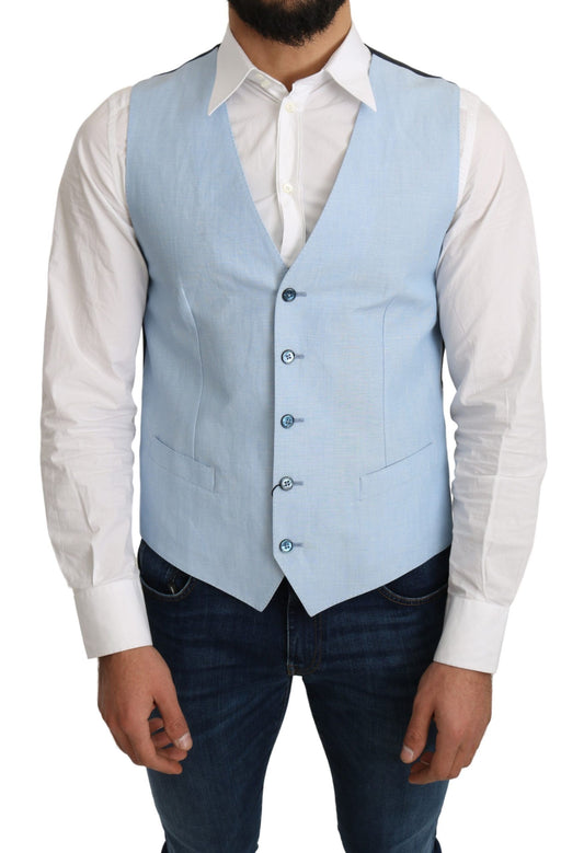 Blue Viscose Stretch Formal Coat Vest - Designed by Dolce & Gabbana Available to Buy at a Discounted Price on Moon Behind The Hill Online Designer Discount Store