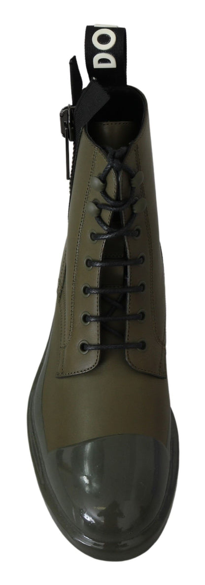 Dolce & Gabbana Green Leather Boots Zipper Mens Shoes - Designed by Dolce & Gabbana Available to Buy at a Discounted Price on Moon Behind The Hill Online Designer Discount Store