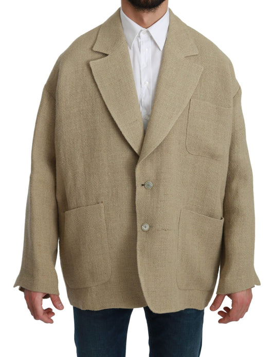 Beige Jacket Coat 100% Jute Blazer Coat - Designed by Dolce & Gabbana Available to Buy at a Discounted Price on Moon Behind The Hill Online Designer Discount Store