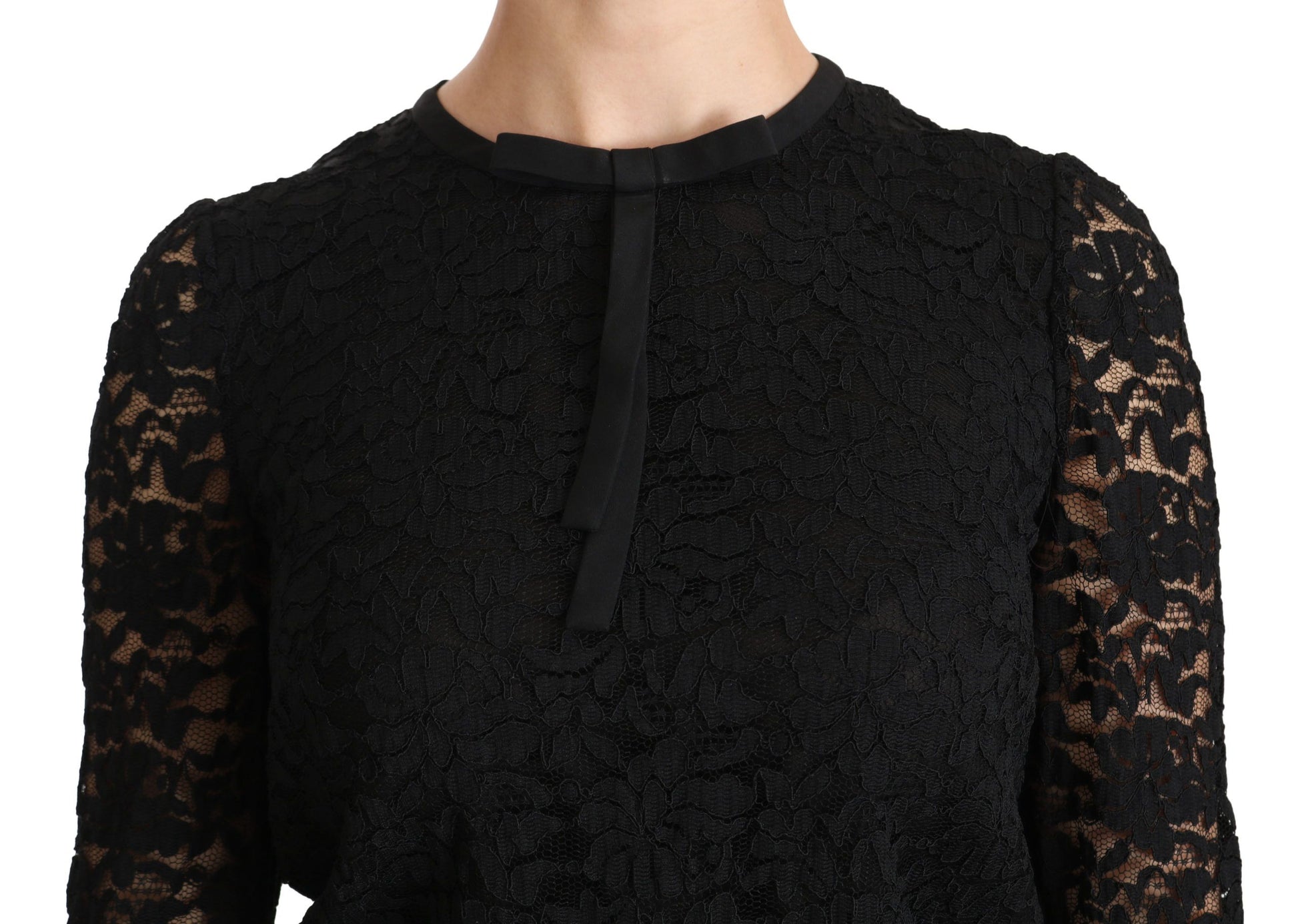 Black Lace Long Sleeve Nylon Blouse - Designed by Dolce & Gabbana Available to Buy at a Discounted Price on Moon Behind The Hill Online Designer Discount Store