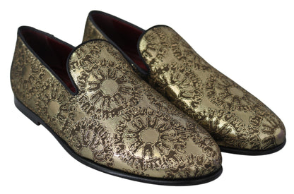 Gold Jacquard Flats Mens Loafers Shoes - Designed by Dolce & Gabbana Available to Buy at a Discounted Price on Moon Behind The Hill Online Designer Discount Store